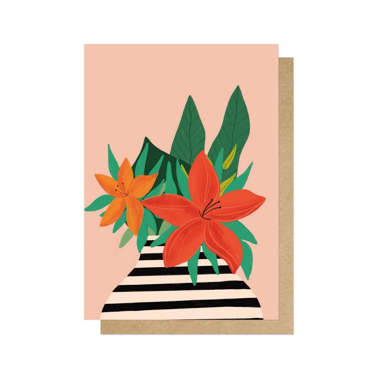 Greeting Card - Tiger Lilies in Striped Vase - Isabel Harris