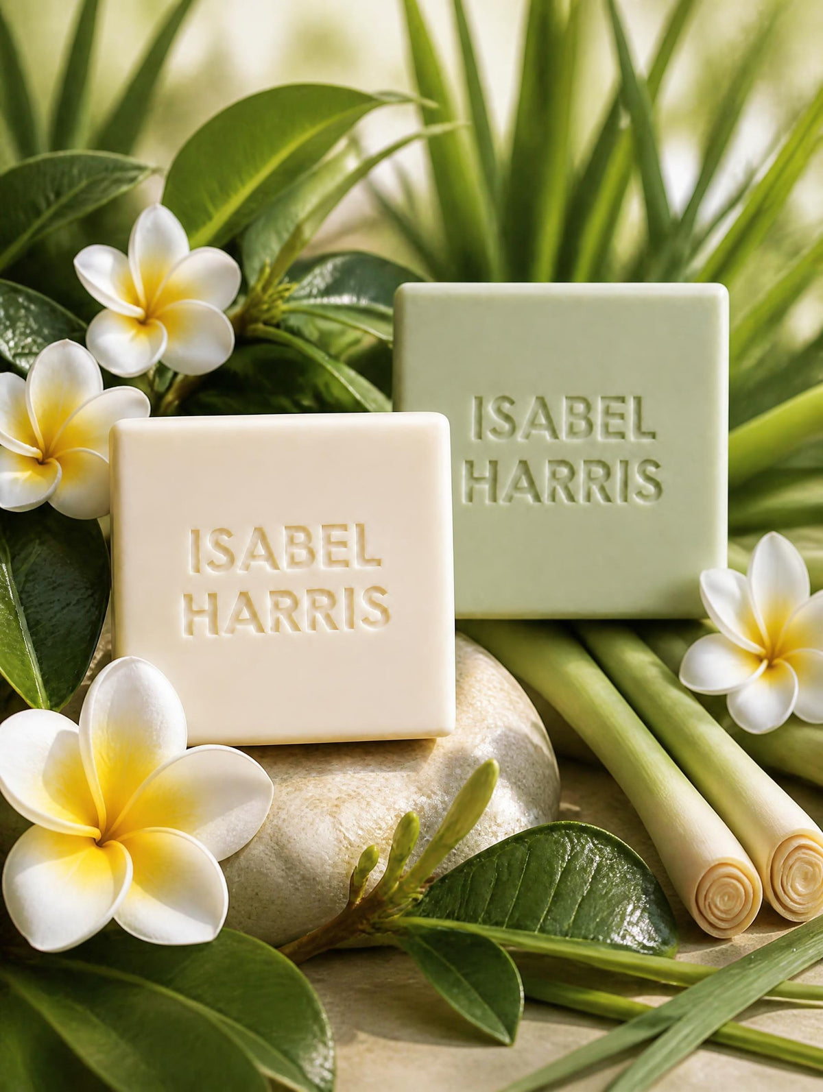 Isabel Harris Lemongrass & Frangipani 4 Bar Soap Pack - unwrapped