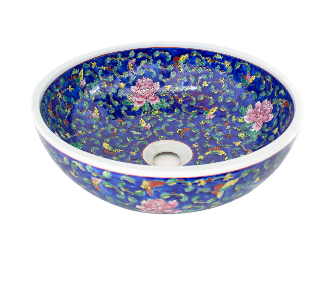 Designer Basin Bright Blue with Pink and Yellow Flowers - Isabel Harris