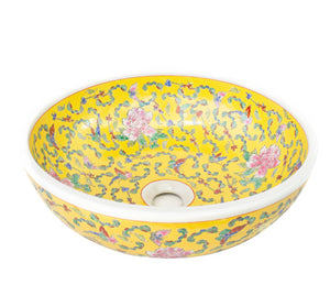 Designer Basin Bright Yellow with Pink Flowers - Isabel Harris