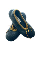 Cashmere Ballet Slippers Charcoal with mustard trim - Isabel Harris