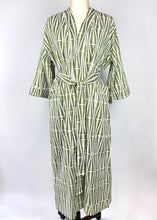 Cotton Dressing Gown -  Green and White Print - Isabel Harris