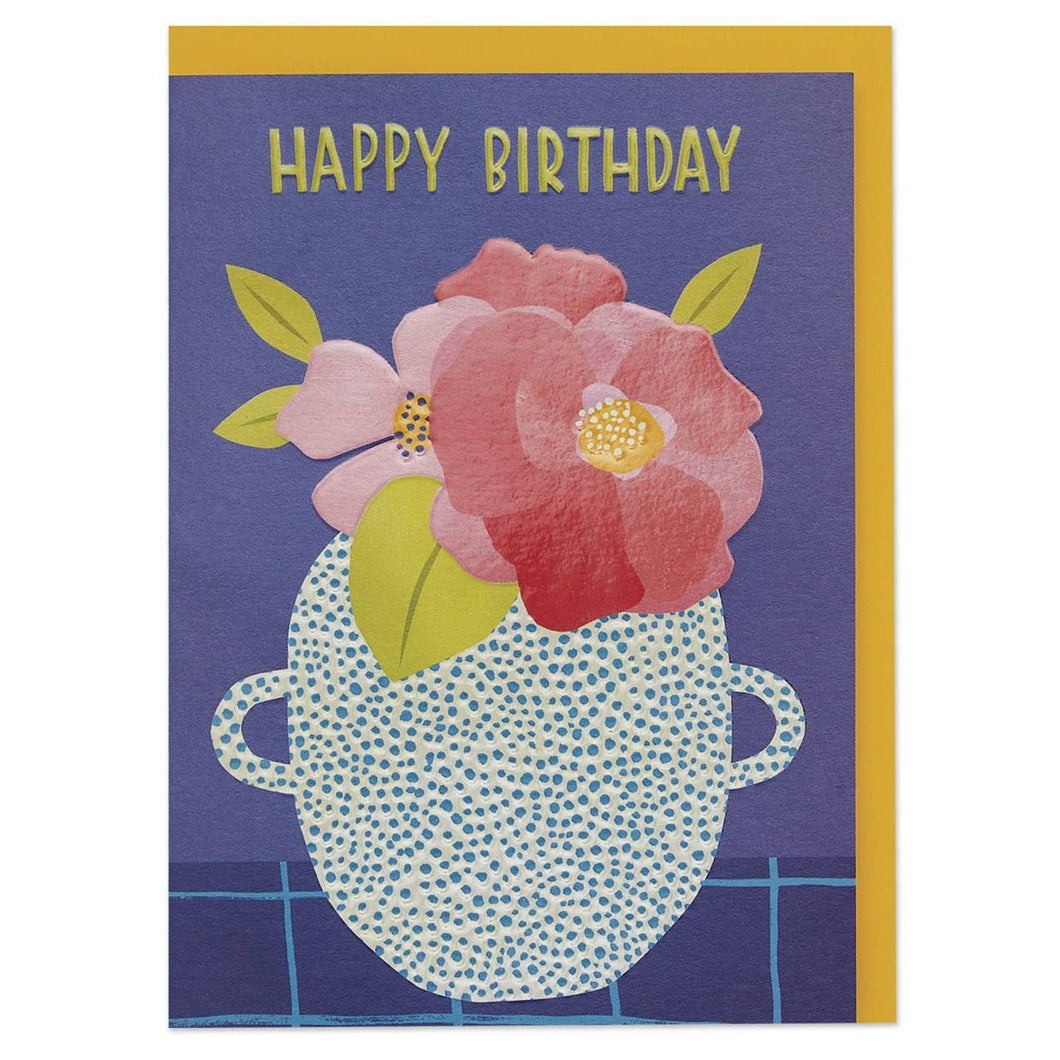 Greeting Card - Happy Birthday - Peonies in spotted vase - Isabel Harris