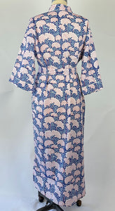 Cotton Dressing Gown - Navy/ Turquoise Chrysanthemum - Isabel Harris