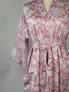 Cotton Dressing Gown - Pink Floral Paisley Print - Isabel Harris