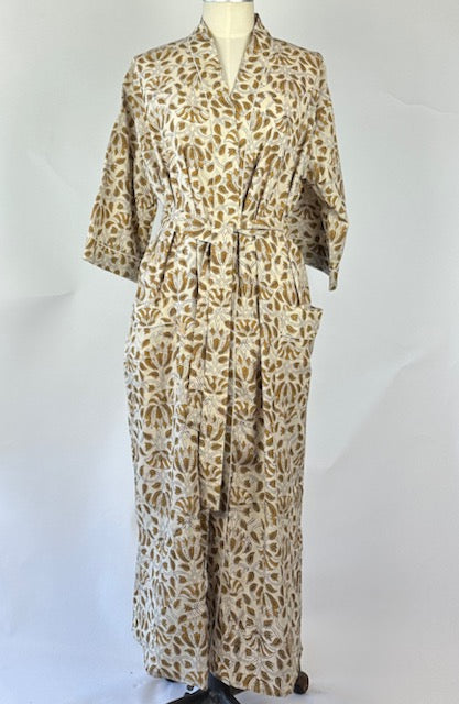 block print cotton dressing gown in blues