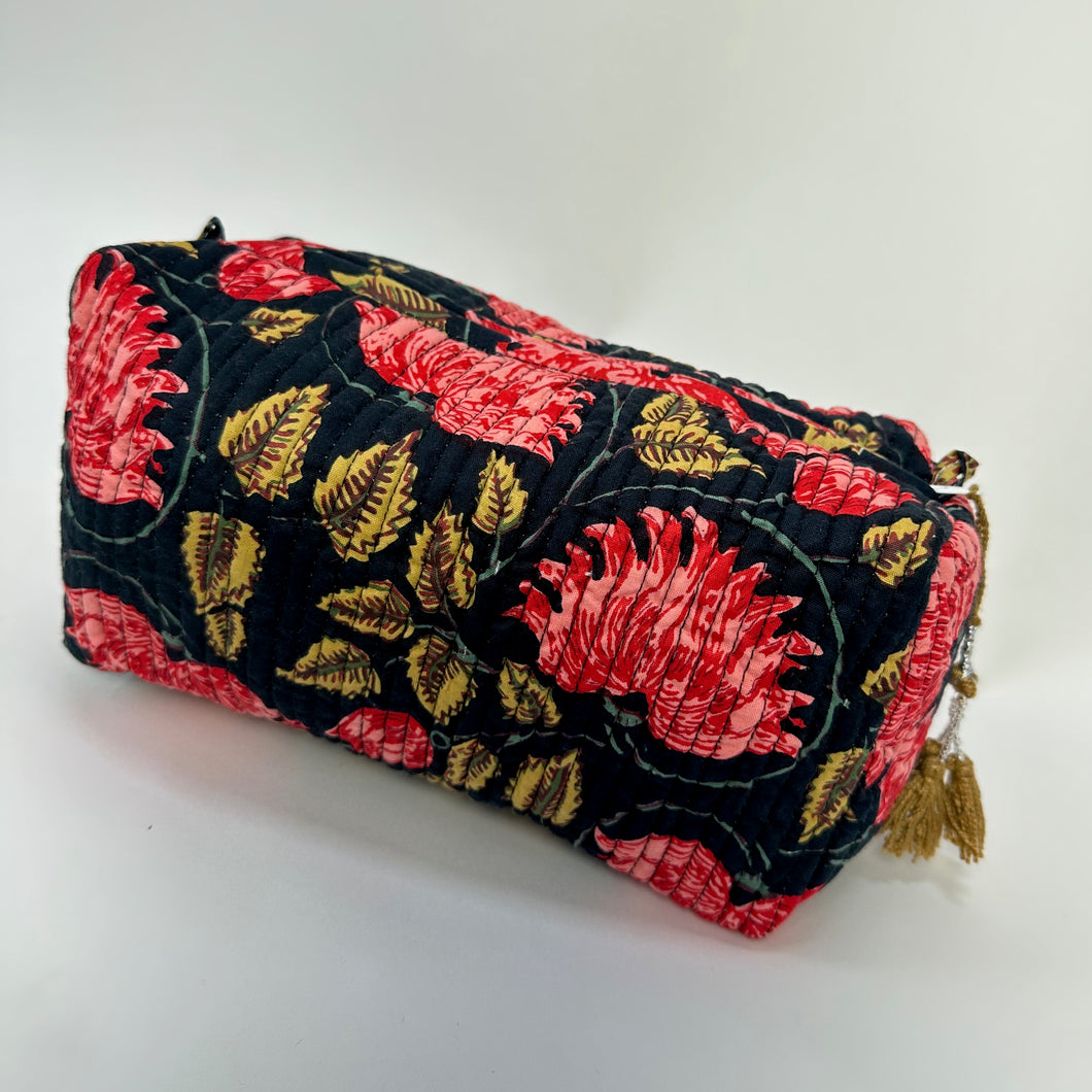 Quilted Cotton Toilet Bag - Navy Red+ Gold - Isabel Harris