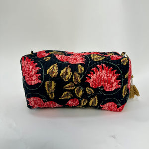 Quilted Cotton Toilet Bag - Navy Red+ Gold - Isabel Harris