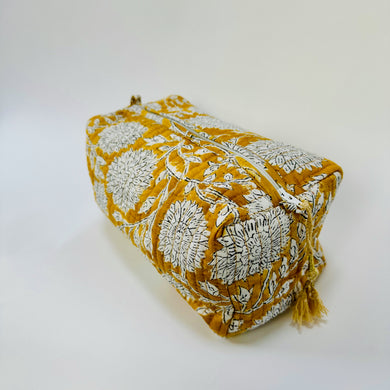 Quilted Cotton Toilet Bag - Yellow + White - Isabel Harris