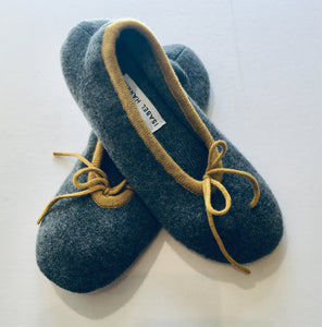 Cashmere Ballet Slippers Charcoal with mustard trim - Isabel Harris