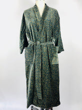 Winter Weight Velvet Robe in Grey/ Green Leopard Print - Isabel Harris