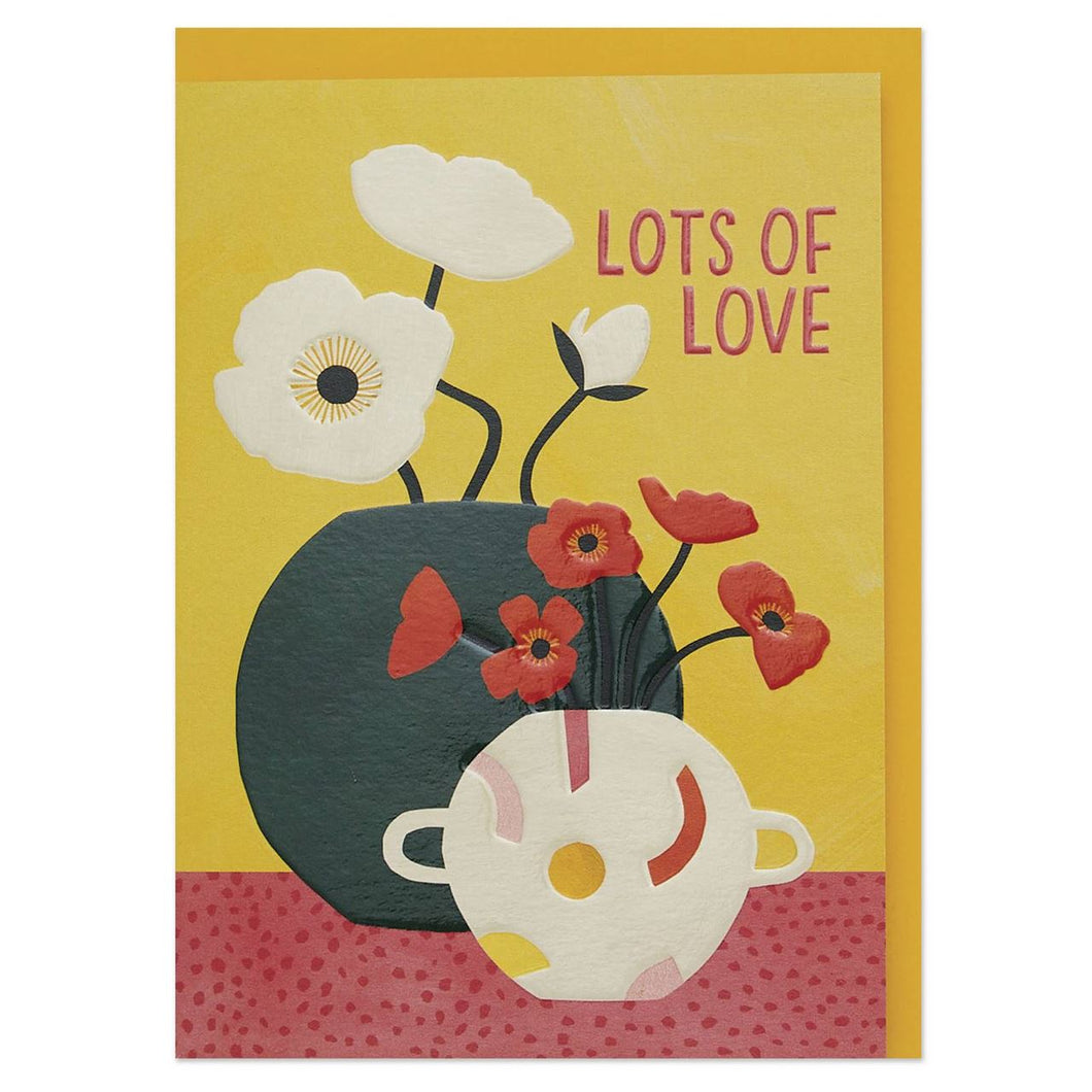 Greeting Card - Lots of Love - Poppies with yellow background - Isabel Harris