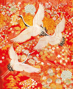 Greeting Card -  Japanese Kimono Print Cranes - Isabel Harris