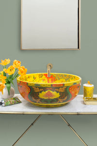 Decorative Sink - Yellow with Orange Flowers#7 - Isabel Harris