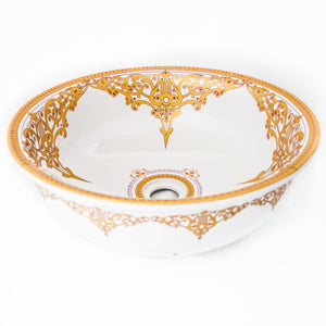 Decorative Sink  White with yellow/ gold filigree #12 - Isabel Harris