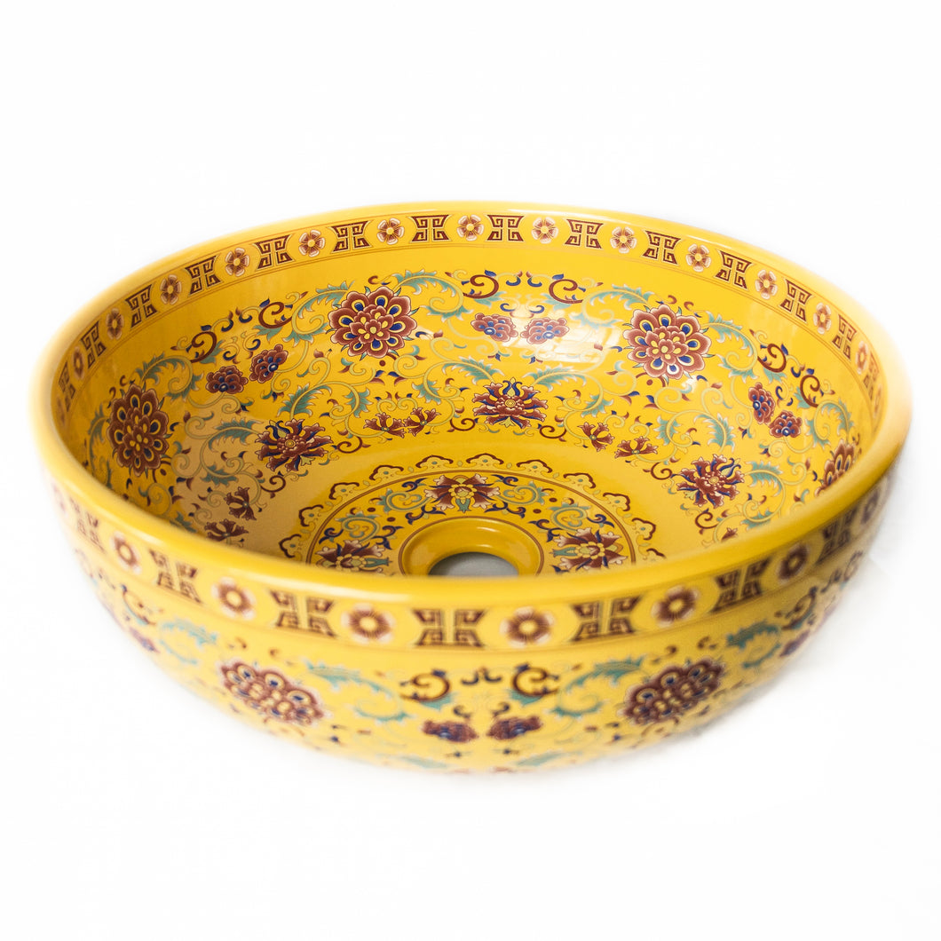 Decorative Sink - Yellow with Red floral #10 - Isabel Harris